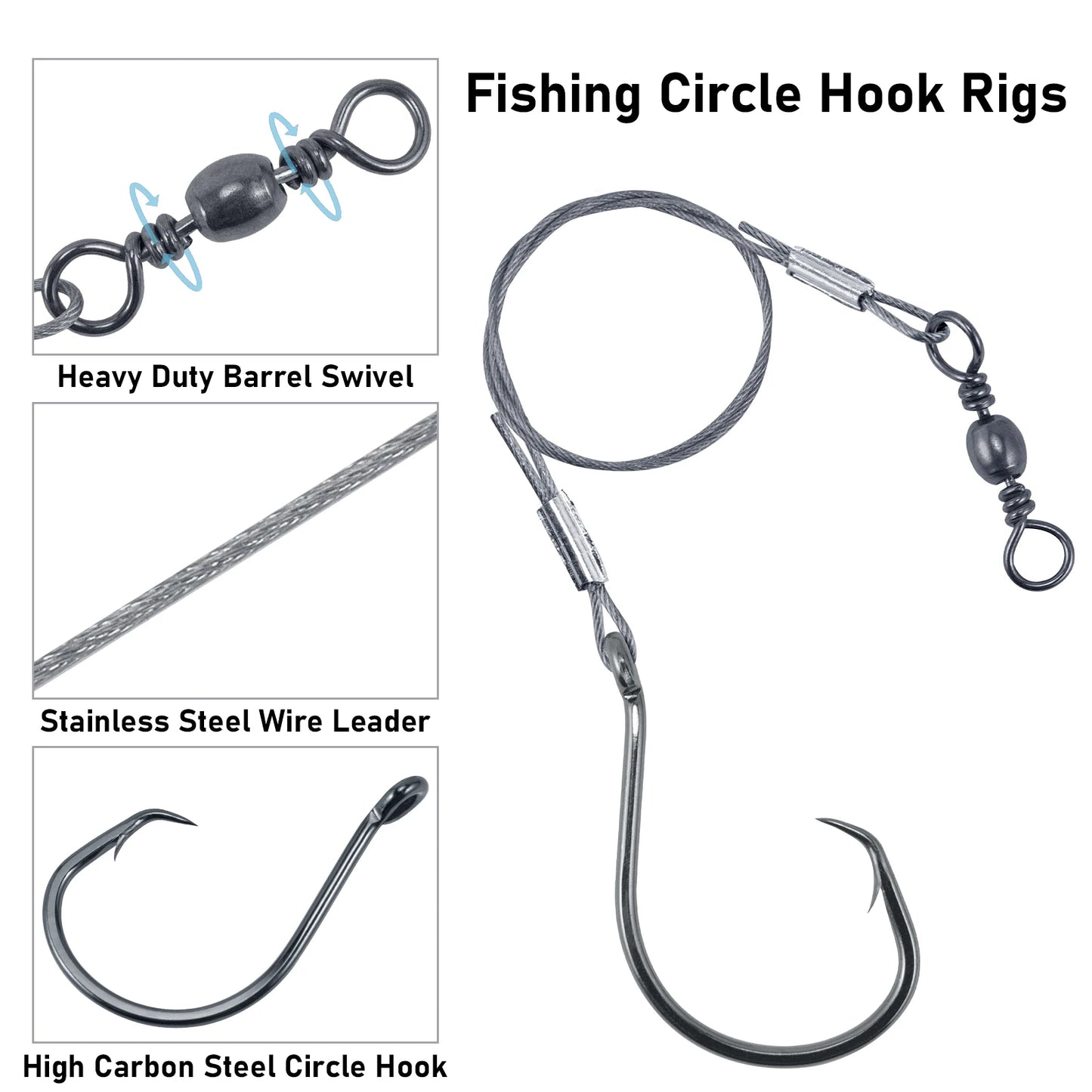 Circle Hooks Rigs with Stainless Steel Wire Leaders